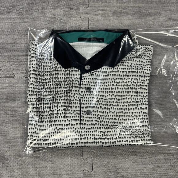 Greyson Shirt Men XL Navy Blue Golf Polo AOP Performance Scottsdale National EUC - Picture 11 of 12